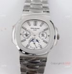 Swiss Replica Patek Philippe Nautilus White Perpetual Calendar Dial Watch TW Factory Cal.240 Movement